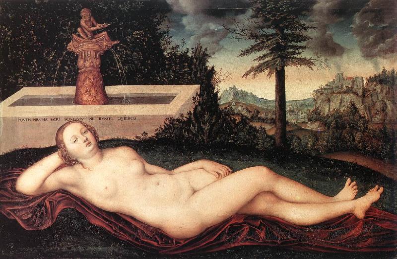CRANACH, Lucas the Elder Reclining River Nymph at the Fountain fdg china oil painting image